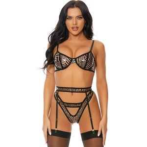 Clear Vinyl Zebra Print Bra Garter Belt and Cut Out Thong Set